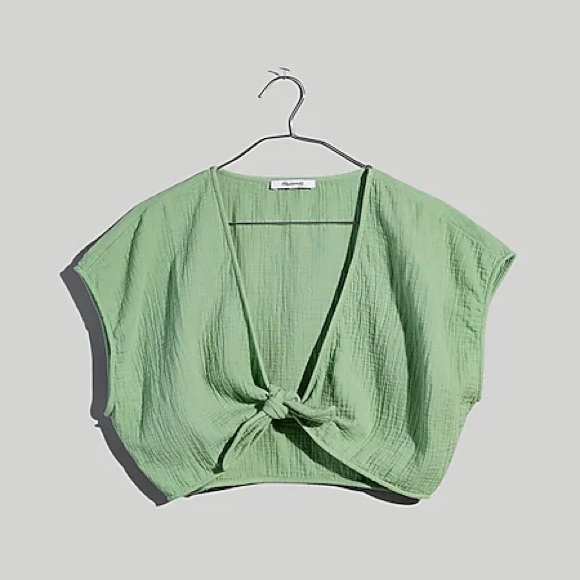 NWT Madewell Double-Gauze Tie-Front Cropped Top - Picture 2 of 5